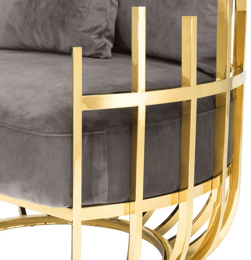 Casa Padrino Designer Sessel rechtsseitig mit 2 Kissen Grau / Gold 91,5 x 75 x H. 136,5 cm - Designer Wohnzimmer Möbel - Luxus Qualität