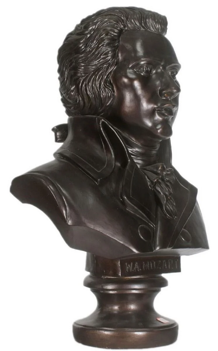 Casa Padrino Barock Mozart Büste Schwarz 50 x 25 x H. 65 cm - Dekofigur im Barockstil