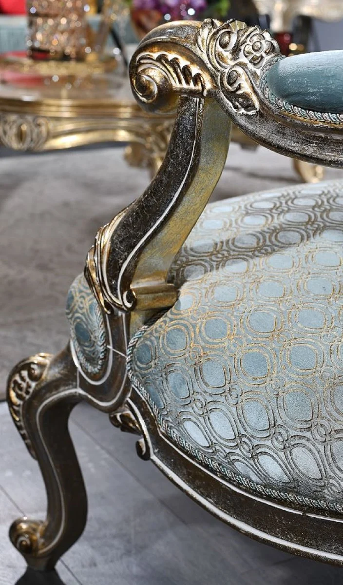 Casa Padrino Luxus Barock Chesterfield Thron Sessel Türkis / Gold / Silber 87 x 83 x H. 110 cm - Barockmöbel