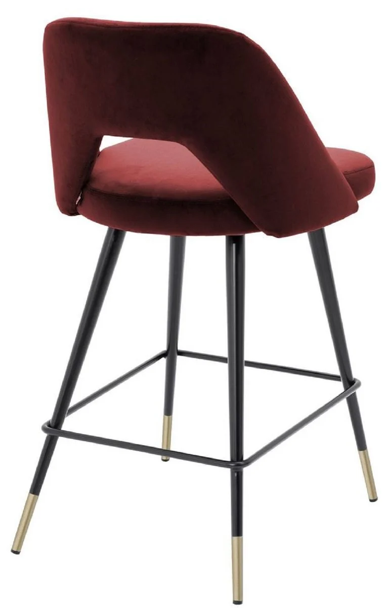 Casa Padrino Luxus Barstuhl Bordeauxrot / Schwarz / Messing 50 x 50 x H. 90 cm - Barhocker mit Rückenlehne