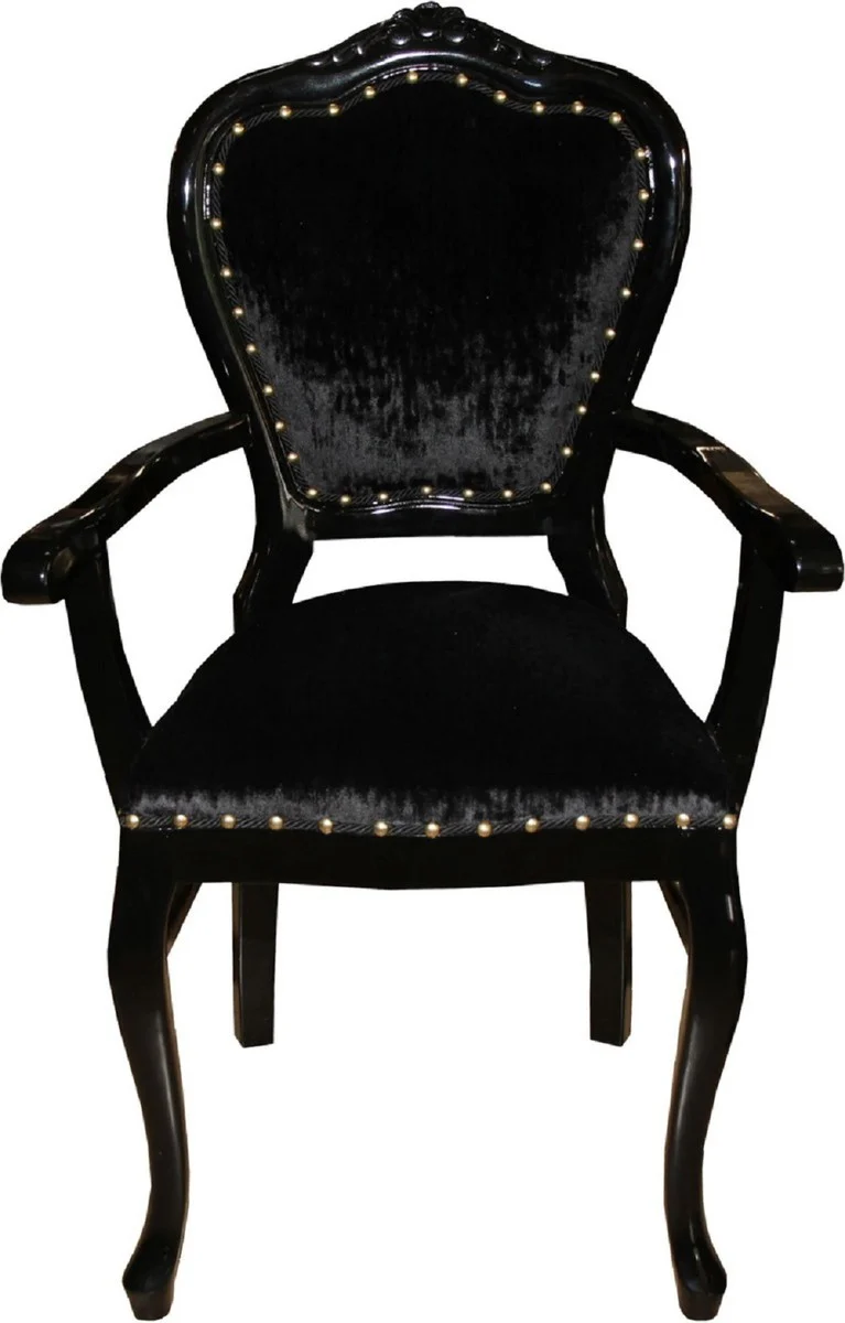 Casa Padrino Luxus Barock Esszimmer Set Schwarz / Schwarz 60 x 47 x H. 99 cm - 6 handgefertigte Esszimmerstühle mit Armlehnen - Barock Esszimmermöbel