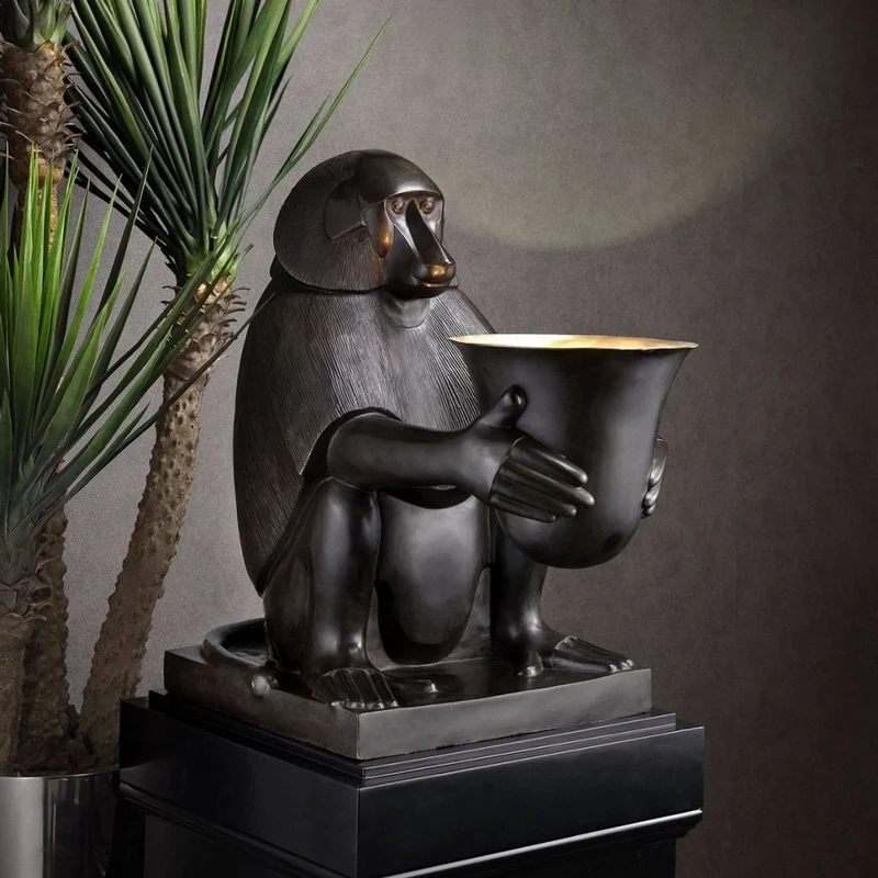Casa Padrino Luxus Art Deco Bronze Tischleuchte Affe Pavian Bronzefarben / Gold 49 x 60 x H. 60 cm - Art Deco Wohnzimmer Lampe - Luxus Qualität