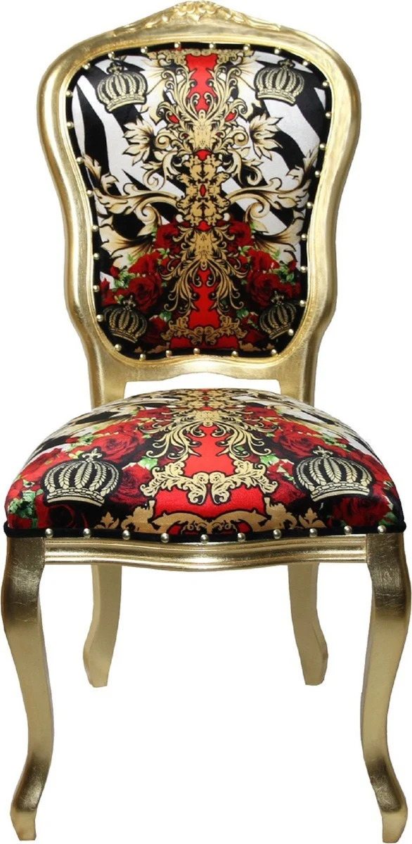 Pompöös by Casa Padrino Luxus Barock Esszimmerstühle Krone Schwarz / Weiß / Rot / Gold - Pompööse Barock Stühle designed by Harald Glööckler - 6 Esszimmerstühle