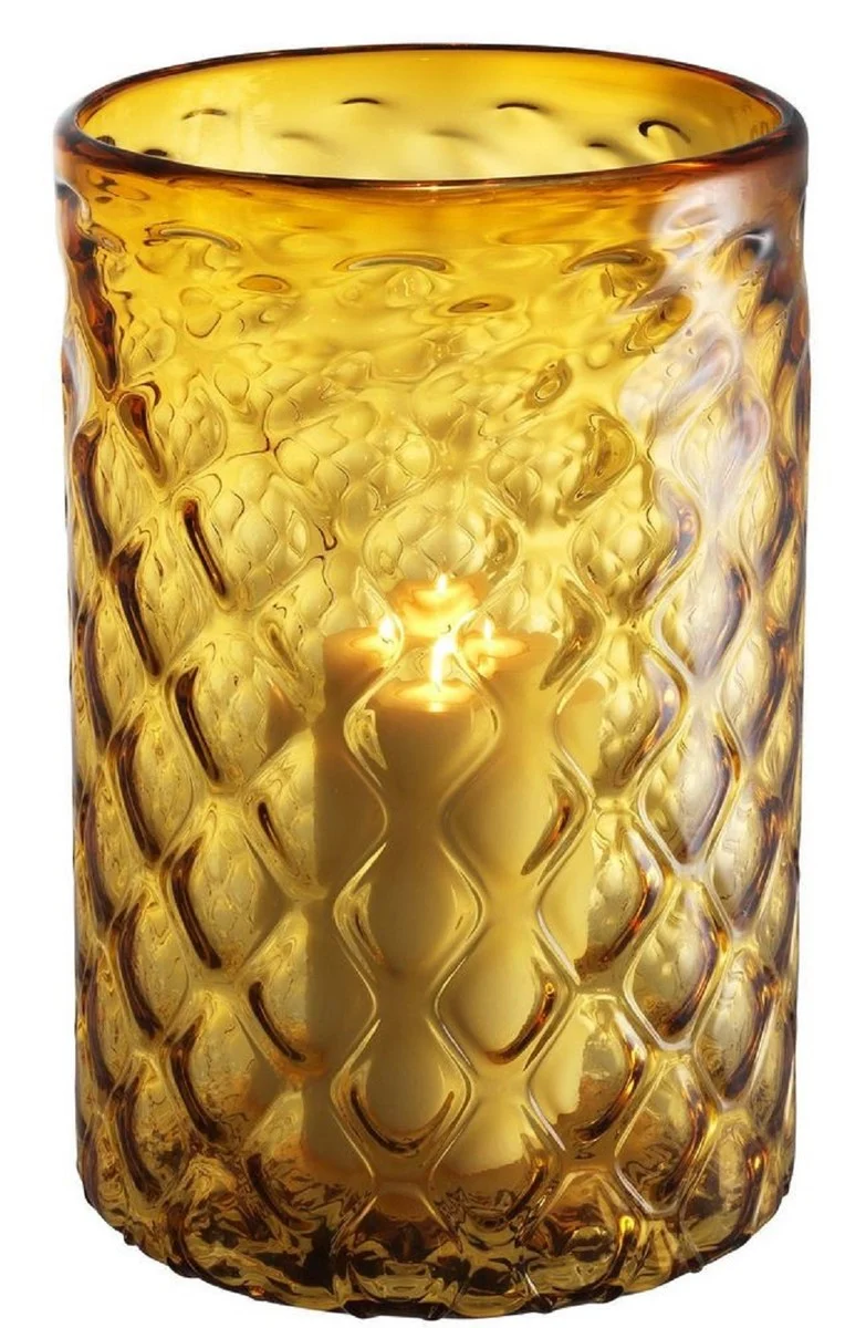 Casa Padrino Luxus Glas Kerzenleuchter Gelb Ø 27 x H. 44 cm - Hotel & Restaurant Deko Accessoires