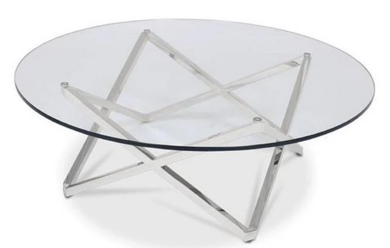 Casa Padrino Luxus Couchtisch Silber Ø 60 x H. 50 cm - Runder Wohnzimmertisch mit Glasplatte - Luxus Wohnzimmermöbel