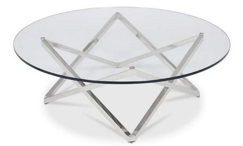 Casa Padrino Luxus Couchtisch Silber Ø 60 x H. 50 cm - Runder Wohnzimmertisch mit Glasplatte - Luxus Wohnzimmermöbel