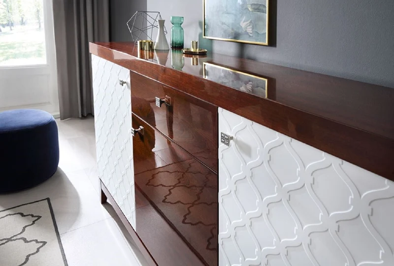 Casa Padrino Luxus Kommode mit 3 Türen und Schublade Weiß / Hochglanz Braun 171,4 x 45 x H. 96,6 cm - Luxus Möbel