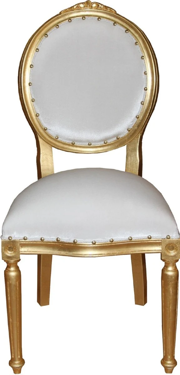 Casa Padrino Luxus Barock Esszimmer Set Medaillon Weiß / Gold 50 x 52 x H. 99 cm - 6 handgefertigte Esszimmerstühle - Barock Esszimmermöbel