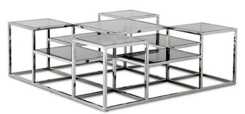 Casa Padrino Designer Couchtisch Silber / Grau 120 x 120 x H. 42 cm - Luxus Wohnzimmermöbel