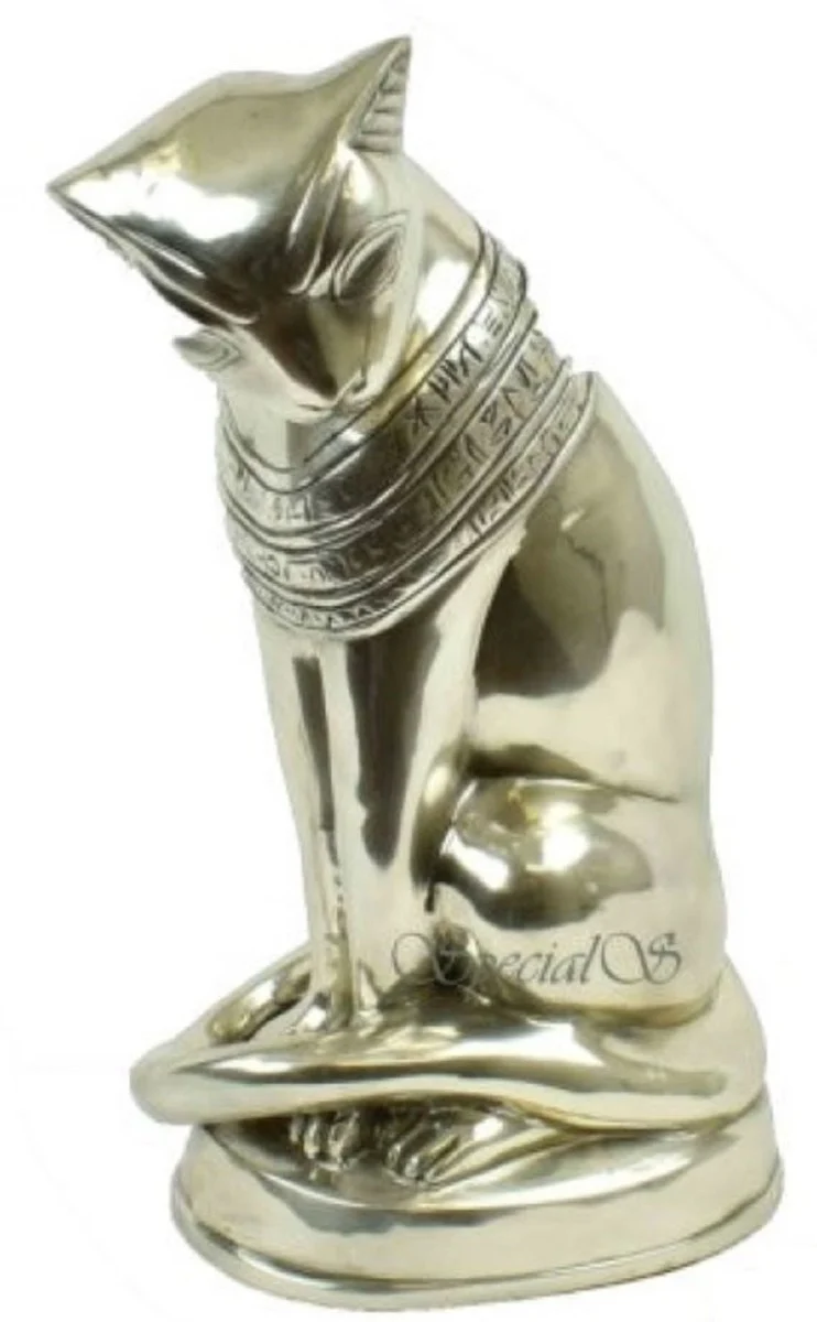 Casa Padrino Luxus Bronze Skulptur Ägyptische Katze Silber 23 x 16 x H. 47 cm - Versilberte Bronzefigur - Dekofigur - Wohnzimmer Deko