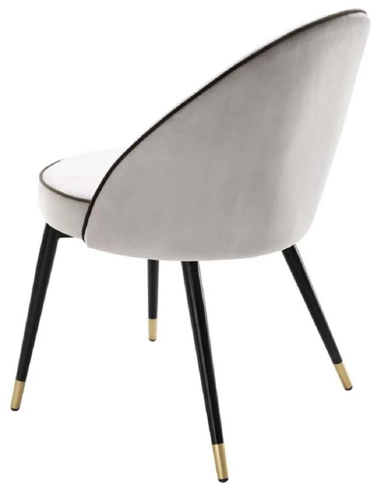 Casa Padrino Luxus Esszimmerstuhl Set Hellgrau / Schwarz / Messing 55 x 64 x H. 83 cm - Esszimmermöbel - Luxus Kollektion