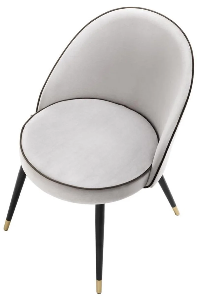 Casa Padrino Luxus Esszimmerstuhl Set Hellgrau / Schwarz / Messing 55 x 64 x H. 83 cm - Esszimmermöbel - Luxus Kollektion