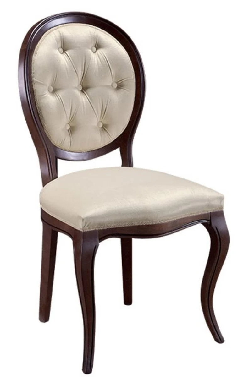 Casa Padrino Luxus Jugendstil Chesterfield Esszimmer Set Dunkelbraun / Cremefarben 51 x 44 x H. 99 cm - 4 Esszimmerstühle - Esszimmermöbel