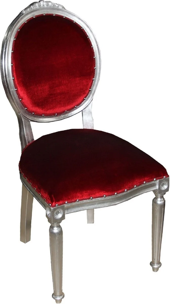 Casa Padrino Luxus Barock Esszimmer Set Medaillon Bordeauxrot / Silber 50 x 52 x H. 99 cm - 6 handgefertigte Esszimmerstühle - Barock Esszimmermöbel