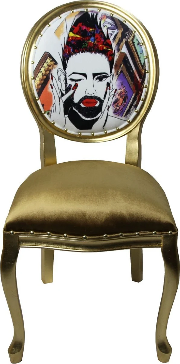 Pompöös by Casa Padrino Luxus Barock Esszimmerstühle Gold / Mehrfarbig 50 x 60 x H.104 cm - Pompööse Barock Stühle designed by Harald Glööckler - 6 Esszimmerstühle