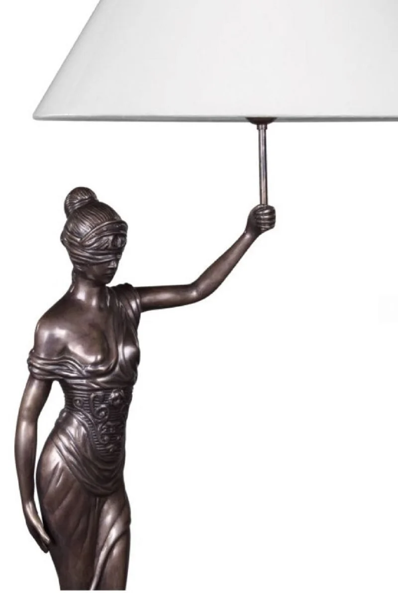 Casa Padrino Tischleuchte mit Bronzefigur Justitia Bronze / Weiß 55 x 48 x H. 105 cm - Hotel & Restaurant Tischlampe