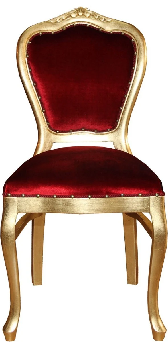 Casa Padrino Luxus Barock Esszimmer Set Bordeauxrot / Gold - 6 handgefertigte Esszimmerstühle - 2 Stühle mit Armlehnen und 4 Stühle ohne Armlehnen - Barock Esszimmermöbel