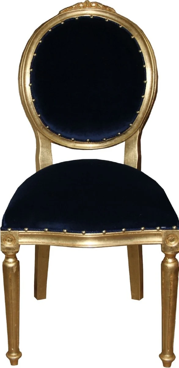 Casa Padrino Luxus Barock Esszimmer Set Medaillon Royalblau / Gold 50 x 52 x H. 99 cm - 4 handgefertigte Esszimmerstühle - Barockmöbel
