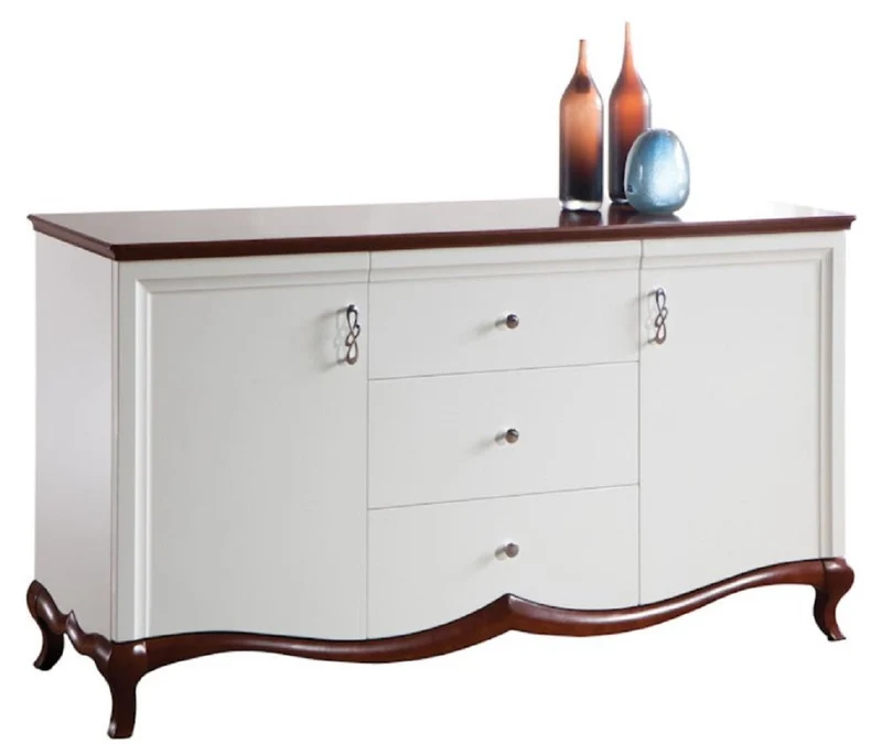 Casa Padrino Luxus Art Deco Kommode mit 2 Türen und 3 Schubladen Weiß / Dunkelbraun 164,2 x 46,5 x H. 90,2 cm - Luxus Qualität