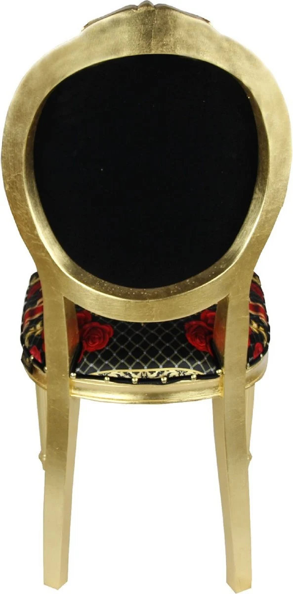 Pompöös by Casa Padrino Luxus Barock Esszimmerstühle Rosen Schwarz / Rot / Gold - Pompööse Barock Stühle designed by Harald Glööckler - 4 Esszimmerstühle