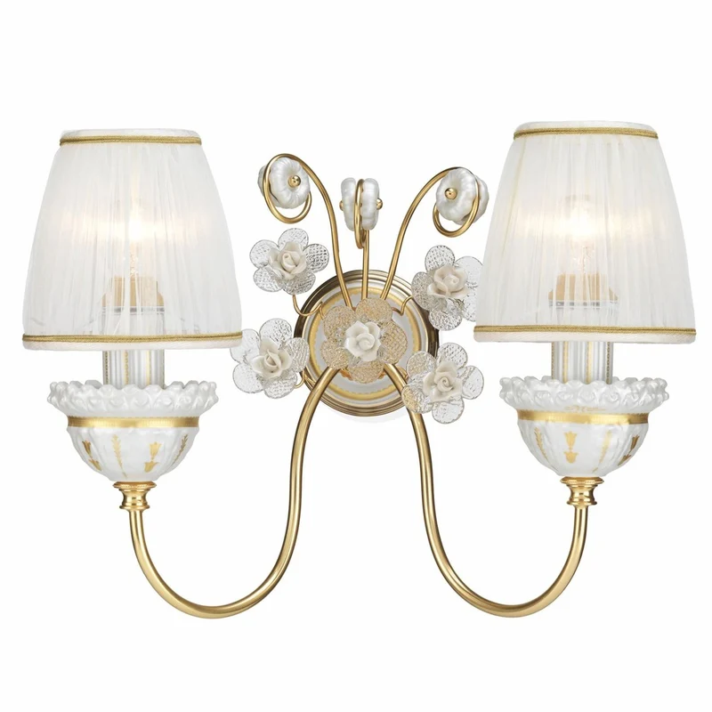 Casa Padrino Luxus Barock Doppel Wandleuchte Weiß / Gold 40 cm - Handgefertigt & Handbemalt - Made in Italy