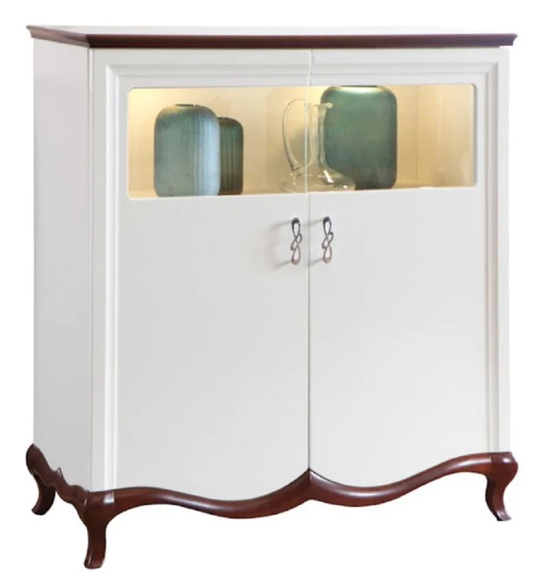Casa Padrino Luxus Art Deco Barschrank Weiß / Dunkelbraun 114 x 46,5 x H. 123 cm - Beleuchteter Wohnzimmerschrank mit 2 Türen