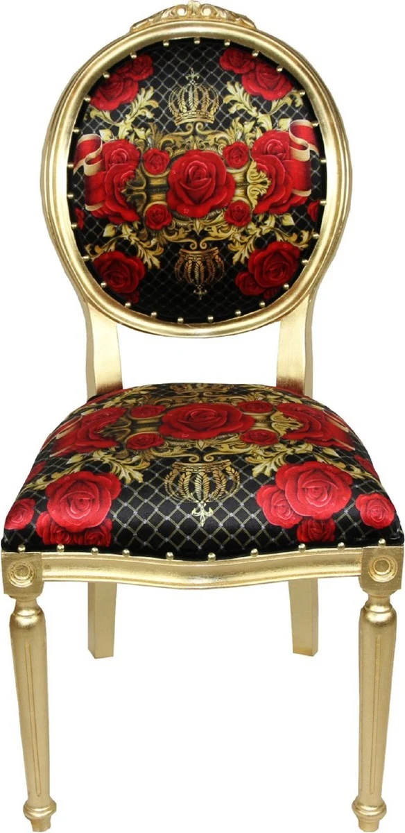 Pompöös by Casa Padrino Luxus Barock Esszimmerstühle Rosen Schwarz / Rot / Gold - Pompööse Barock Stühle designed by Harald Glööckler - 6 Esszimmerstühle