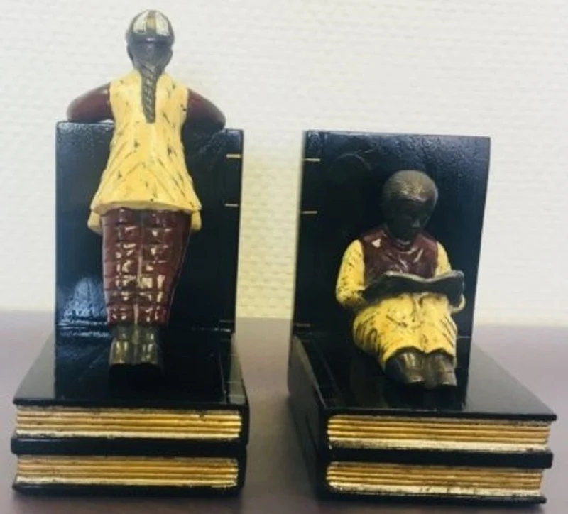 Casa Padrino Luxus Buchstützen Set Chinesische Männer Mehrfarbig 23 x 14 x H. 11 cm - Bronzefiguren auf dekorativen Holzbüchern
