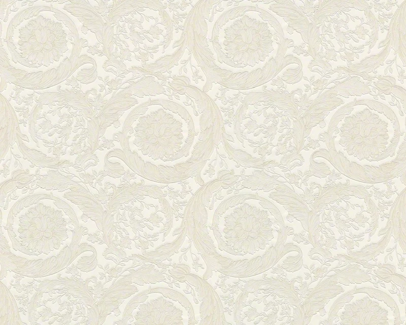 Versace Designer Barock Satintapete Barocco Flowers 935834 Weiß - Design Tapete - Deko Accessoires