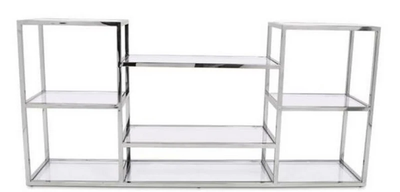 Casa Padrino Luxus Konsole Silber 160 x 38 x H. 75 cm - Edelstahl Konsolentisch mit Glasplatten