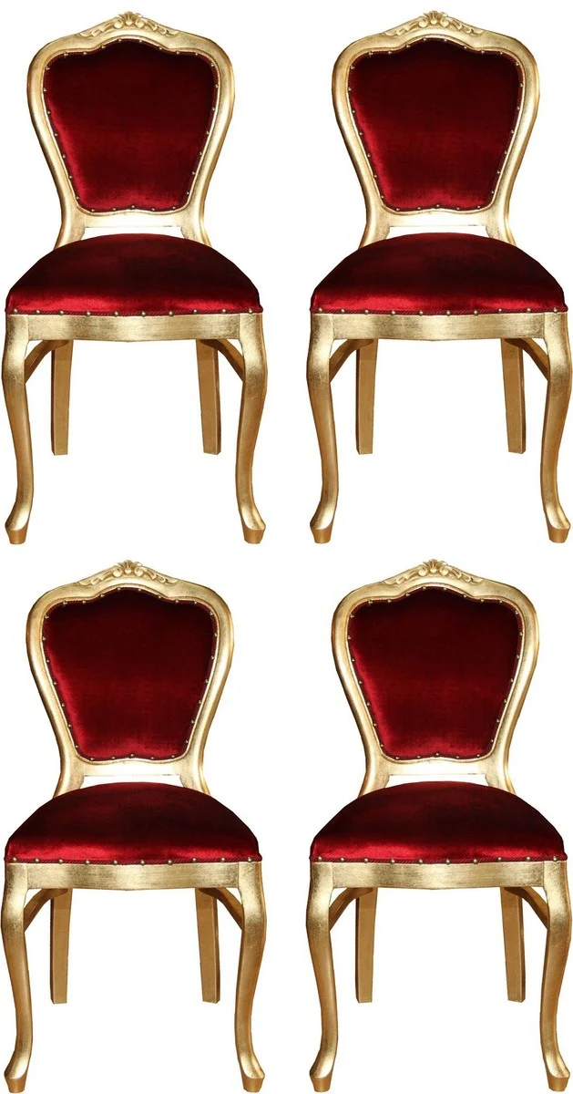 Casa Padrino Luxus Barock Esszimmer Set Bordeauxrot / Gold 45 x 46 x H. 99 cm - 4 handgefertigte Esszimmerstühle - Barock Esszimmermöbel