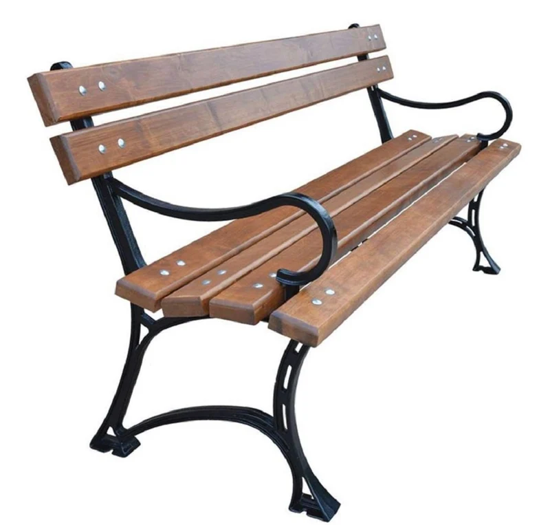 Casa Padrino Jugendstil Gartenbank Braun / Schwarz 150 x 40 x H. 75 cm - Sitzbank mit Armlehnen - Gartenmöbel