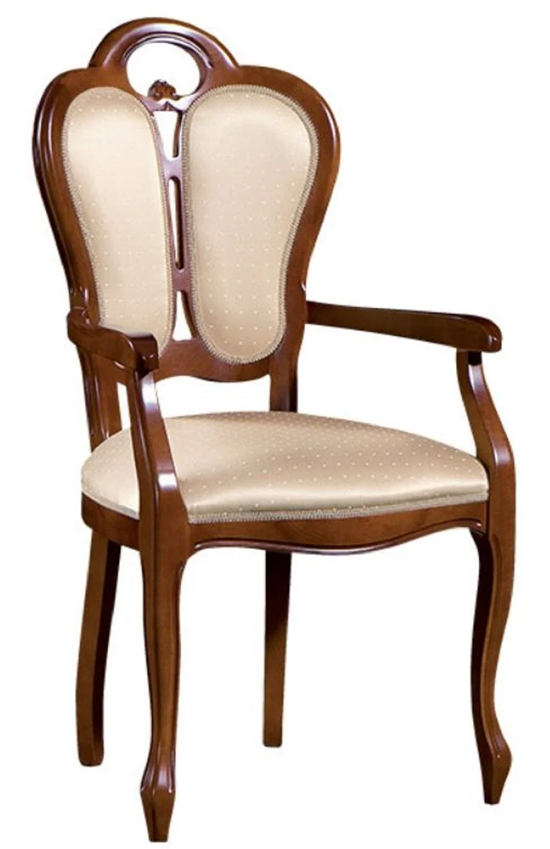 Casa Padrino Luxus Barock Esszimmer Set Braun / Weiß / Beige 57 x 43 x H. 105 cm - 6 Esszimmerstühle mit Armlehnen - Esszimmermöbel im Barockstil