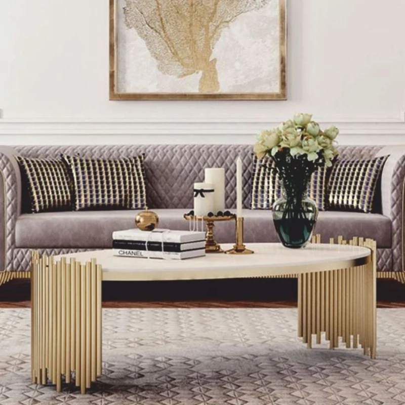 Casa Padrino Luxus Couchtisch mit Kunstmarmor Tischplatte Weiß / Gold Ø 101 cm - Luxus Möbel