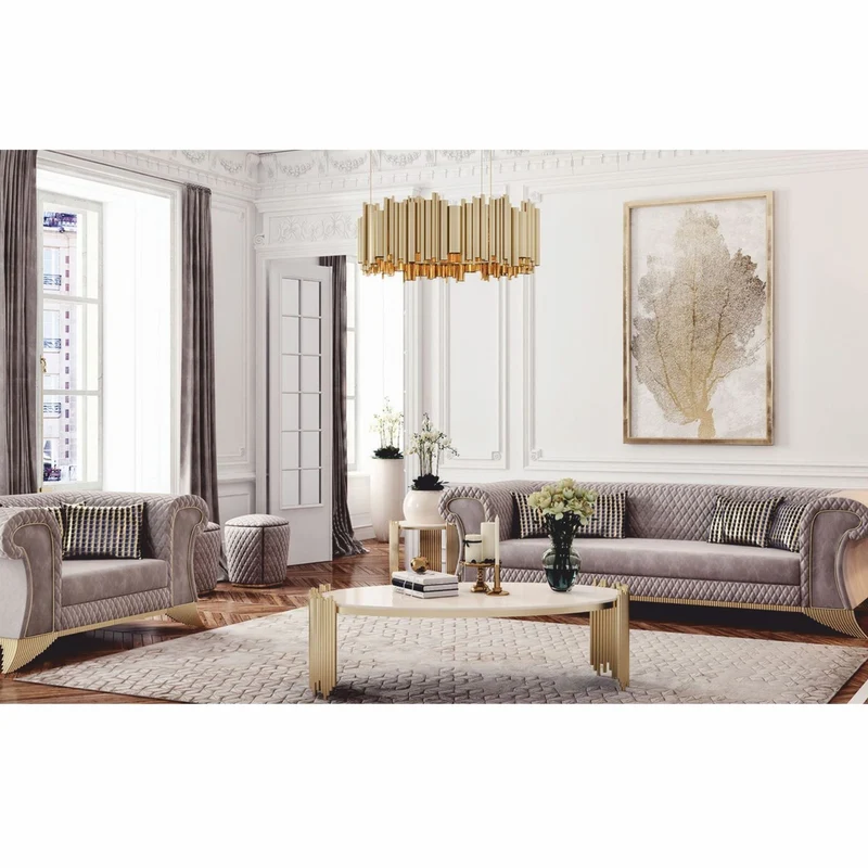 Casa Padrino Luxus Couchtisch mit Kunstmarmor Tischplatte Weiß / Gold Ø 101 cm - Luxus Möbel