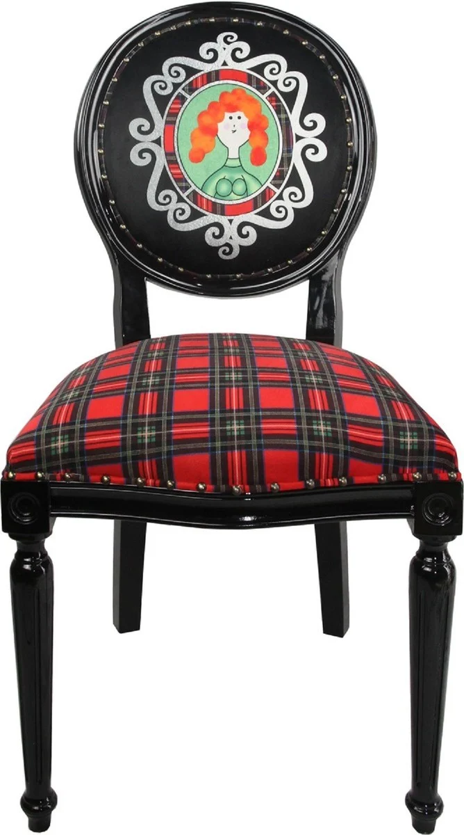 Casa Padrino Luxus Barock Esszimmer Set Schottland Frau Mehrfarbig / Schwarz 48 x 50 x H. 98 cm - 4 handgefertigte Esszimmerstühle - Barock Esszimmermöbel