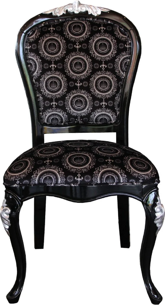 Pompöös by Casa Padrino Luxus Barock Esszimmer Stühle mit Krone Schwarz / Gold & Schwarz / Silber ( 6 Stühle) Harald Glööckler Möbel
