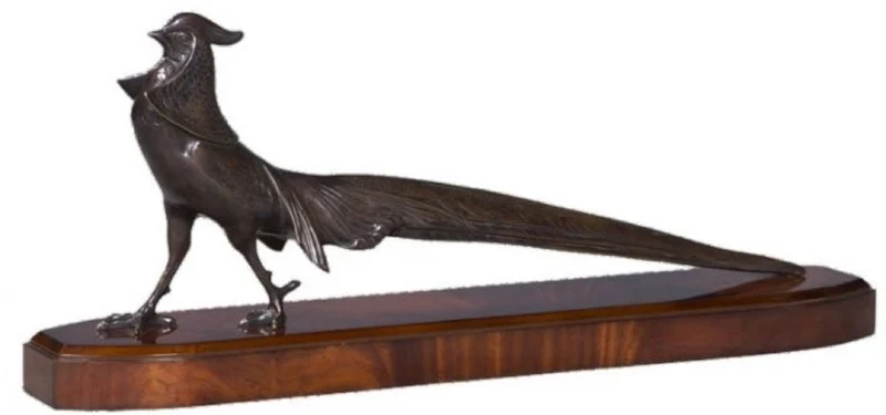 Casa Padrino Luxus Bronzefigur Fasan mit Holzsockel Bronze / Braun 85 x 17 x H. 35 cm - Wohnzimmer Deko