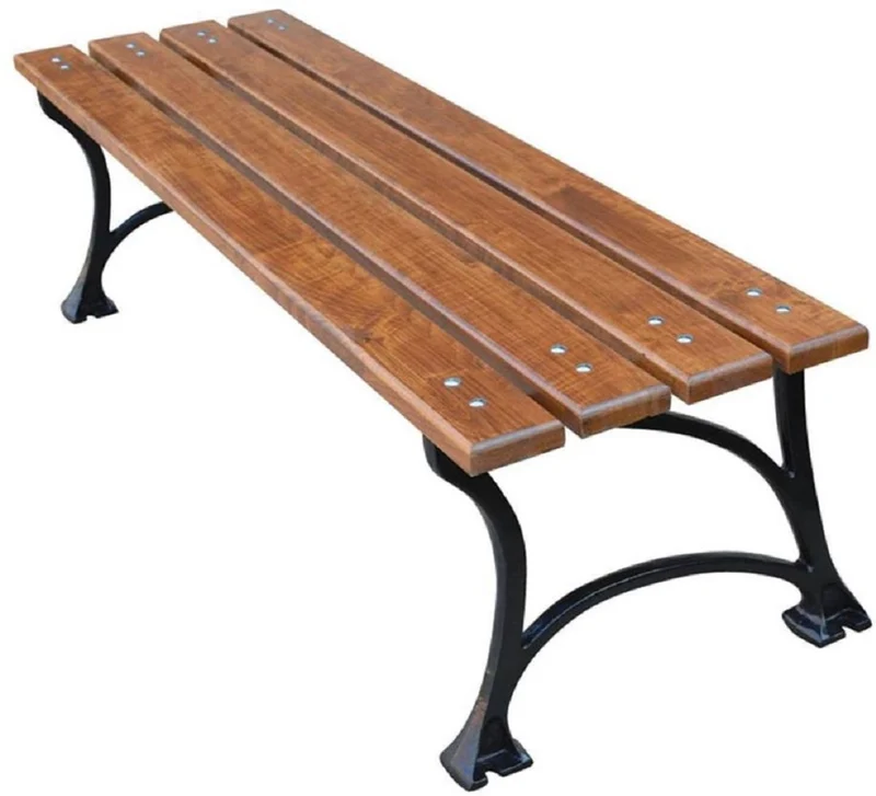 Casa Padrino Jugendstil Gartenbank ohne Lehne Braun / Schwarz 180 x 43 x H. 42 cm - Sitzbank Parkbank Holzbank - Gartenmöbel