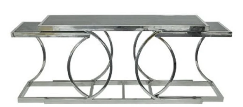 Casa Padrino Designer Wohnzimmer Konsolentisch mit Glasplatten Silber 150 x 43 x H. 75 cm - Luxus Möbel