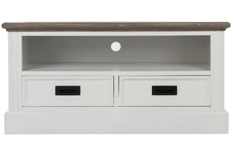 Casa Padrino Landhausstil Fernsehschrank Weiß / Braun 99 x 40 x H. 51 cm - Handgefertigter Wohnzimmer TV Schrank im Landhausstil
