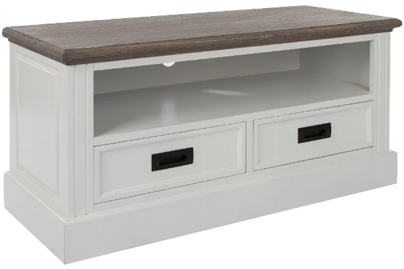 Casa Padrino Landhausstil Fernsehschrank Weiß / Braun 99 x 40 x H. 51 cm - Handgefertigter Wohnzimmer TV Schrank im Landhausstil