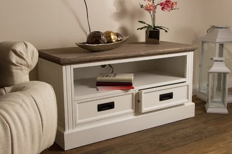 Casa Padrino Landhausstil Fernsehschrank Weiß / Braun 99 x 40 x H. 51 cm - Handgefertigter Wohnzimmer TV Schrank im Landhausstil
