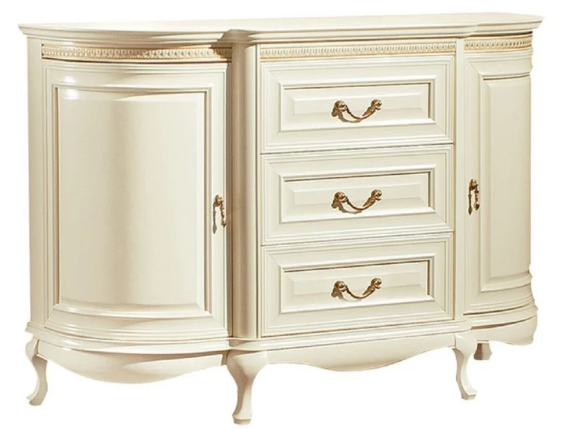 Casa Padrino Luxus Barock Kommode Creme / Gold 128,4 x 46,7 x H. 87,7 cm - Prunkvolle Kommode mit 2 Türen und 3 Schubladen - Luxus Qualität