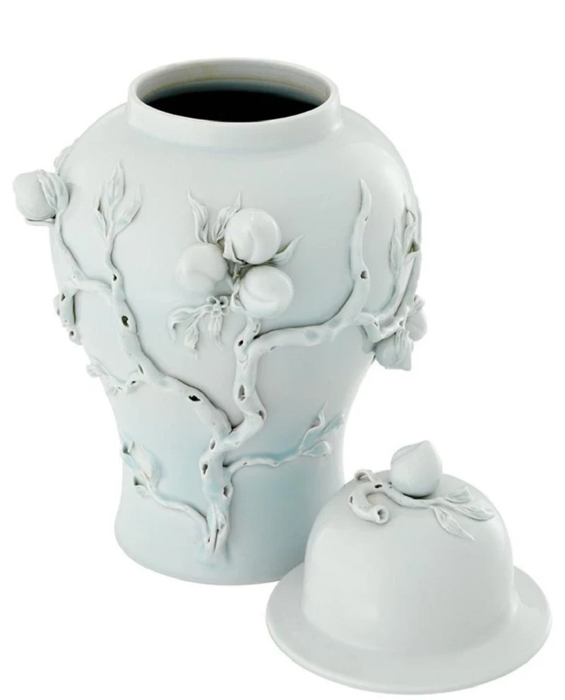 Casa Padrino Luxus Porzellan Vase / Krug mit Deckel Hellmintfarben Ø 30 x H. 47 cm - Hotel & Restaurant Deko Accessoires