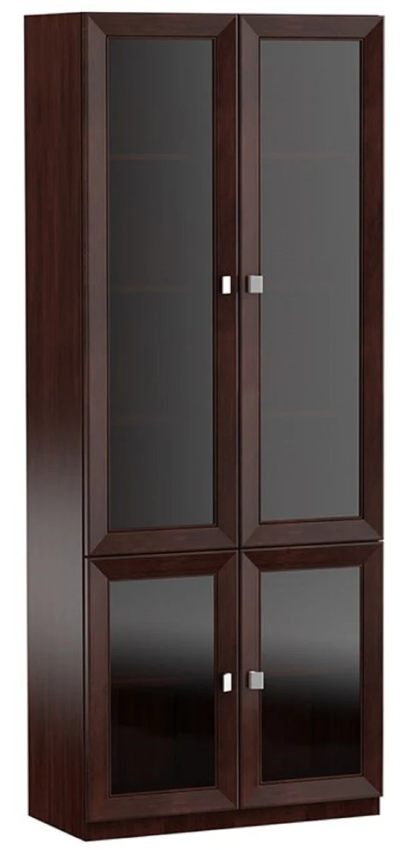 Casa Padrino Luxus Wohnzimmerschrank Dunkelbraun / Silber 90,6 x 44,2 x H. 225,6 cm - Regalschrank Büroschrank mit 4 Glastüren