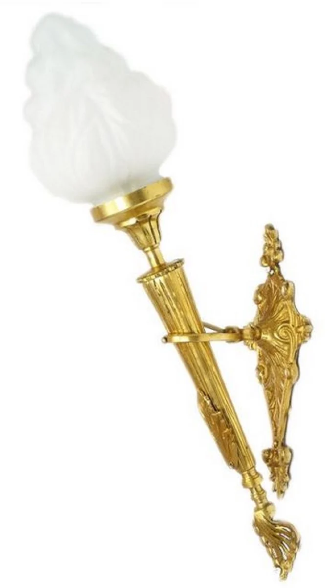 Casa Padrino Barock Wandleuchten Set Gold / Weiß 15 x 15 x H. 60 cm - Wandlampen im Fackel Design