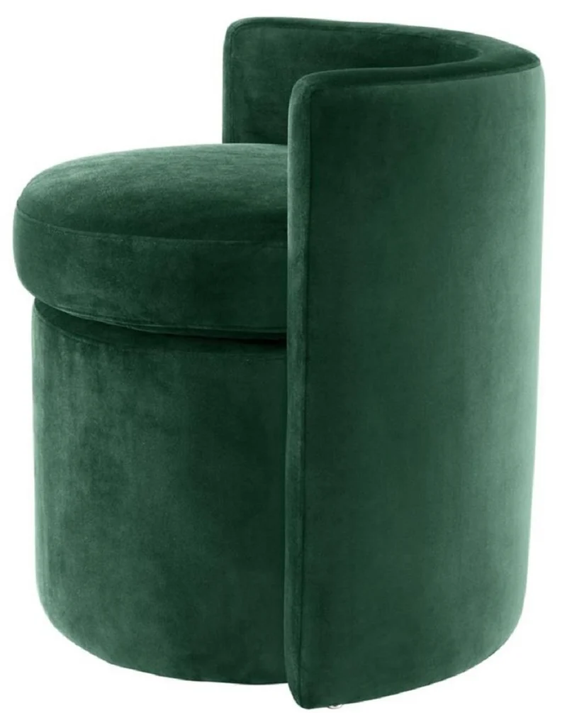Casa Padrino Designer Sessel Dunkelgrün 61 x 57 x H. 64 cm - Runder Samt Sessel - Luxus Möbel