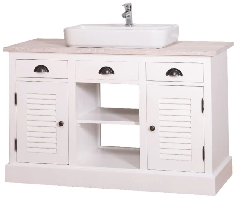 Casa Padrino Landhausstil Waschbeckenschrank Weiß / Hellgrau 120 x 51 x H. 75 cm - Waschtisch mit 2 Türen und 3 Schubladen