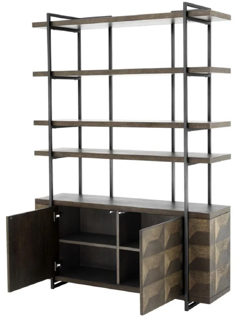 Casa Padrino Luxus Regalschrank mit 2 Türen Braun / Bronze 140 x 40 x H. 200 cm - Wohnzimmerschrank